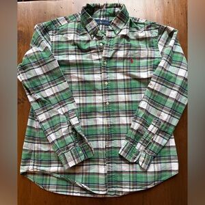 Ralph Lauren Green and White Plaid Button Down Shirt
